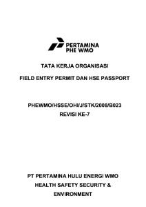 023. TKO Field Entry Permit & HSE Passport