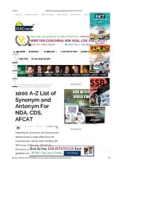 1000 a-Z List of Synonym and Antonym for NDA, CDS, AFCAT