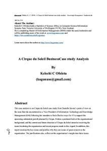 A Cirque Du Soleil Business Case Study Analysis Ofoleta K. C. 2014