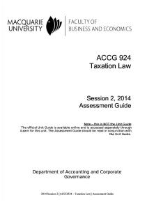 ACCG924 Assessment Guide Semester 2 2014