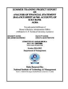 Analysis of Financial Statement (Balance Sheet & p&l Account) of Icici Bank