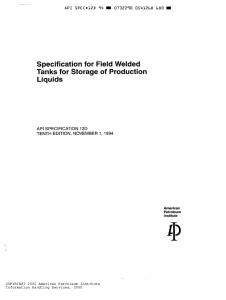 API 12D Field Welded Tanks, Storage of Production Liquids