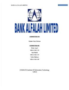 Bank Alfalah Limited project, business plan