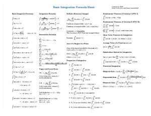 Basic Integration Formula Sheet