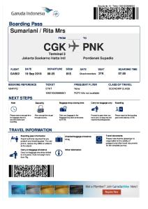 Boarding Pass Garuda Indonesia CGK - PNK