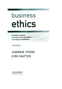Business Ethics: Managing Corporate Citizenship and Sustainability in the Age of Globalization