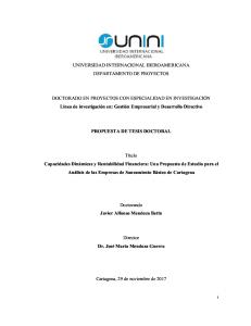 Capacidades Dinámicas y Rentabilidad Financiera: Una Propuesta de Estudio para el Análisis de las Empresas de Saneamiento Básico de Cartagena. Propuesta de Tesis Doctoral.