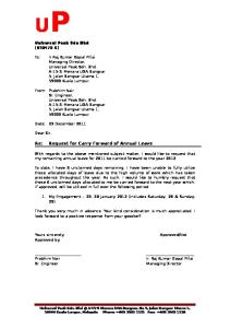 Carrying Forward of Annual Leave Letter of Request