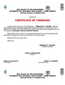 Certificate of Turn-over