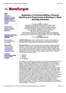 Chemical Milling, Chemical Blanking and Photochemical Blanking”