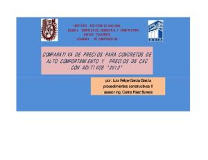 Comparativa Precios Directos Concreto y Aditivos 2012