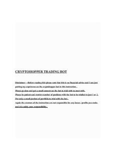 Cryptohopper Trading Bot Based on Rsi Strategy