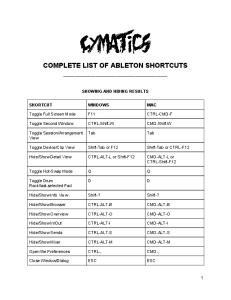 Cymatics - Ableton Shortcuts PDF