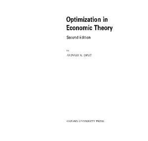 Dixit - Optimization in Economic Theory