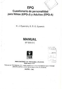 EPQ Cuestionario de Personalidad Para Ninos EPQ J y Adultos EPQ A