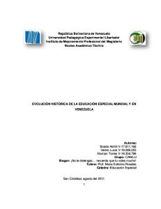 EVOLUCIÓN HISTÓRICA DE LA EDUCACIÓN ESPECIAL MUNDIAL Y EN VENEZUELA