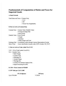 Fundamentals of Computation of Duties and Taxes for Imported Goods