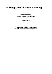 Gopala Ratnakara Missing Links of Hindu Astrology