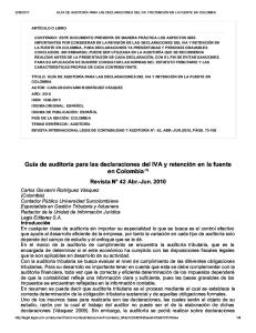 Guía de Auditoría Para Las Declaraciones Del Iva y Retención en La Fuente en Colombia