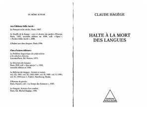 Hagege, Claude - Halte a La Mort Des Langues