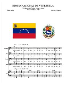 Himno Nacional de Venezuela. Piano y Coro Mixto