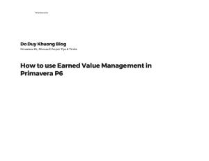 How to Use Earned Value Management in Primavera P6 – Do Duy Khuong Blog