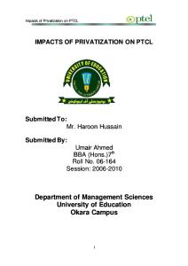 Impacts of Privatization on PTCL