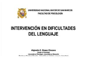 Intervención En Dificultades Del Lenguaje: Universidad Nacional Mayor De San Marcos