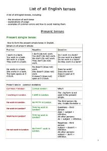List of All English Tenses