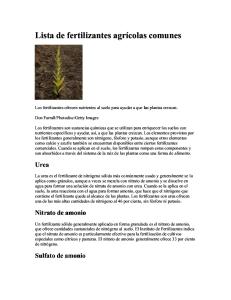 Lista de Fertilizantes Agrícolas Comunes
