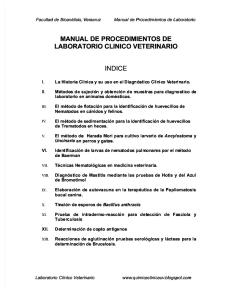 Manual De Procedimientos De Laboratorio Clinico Veterinario: Indice