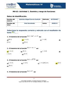 MII – U1 – Actividad 1. Dominio y Rango de Funciones