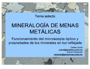 Mineralogía De Menas Metálicas: Tema selecto