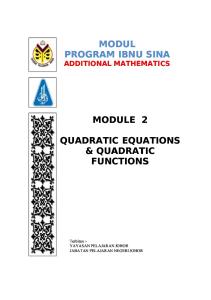 MODULE 2 - QUADRATIC EQUATION & QUADRATIC FUNCTIONS