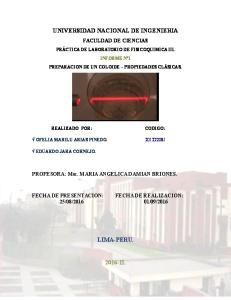 PREPARACION DE UN COLOIDE – PROPIEDADES CLÁSICAS.
