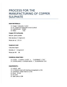 Process for the Manufacturing of Copper Sulphate
