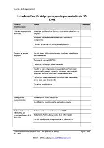 Project Checklist for 27001 Implementation ES