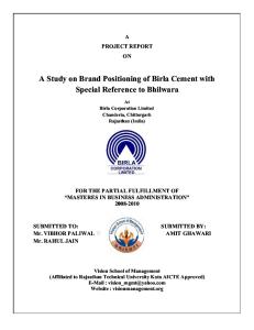 Project on Brand Positioning of Birla Cement(AMIT GHAWARI Vision School of Mgmt. Chittorgarh