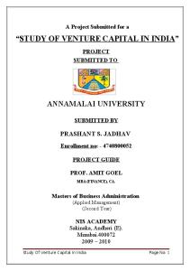 Project on "Study of Venture Capital in India"