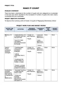 Project Work Plan and Budget Matrix NUMERACY