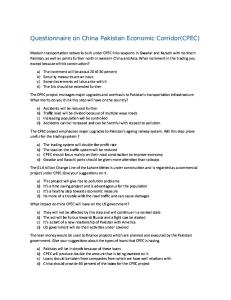 Questionnaire on China Pakistan Economic Corridor