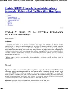 Rapoport, M (2006) ETAPAS Y CRISIS EN LA HISTORIA ECONÓMICA ARGENTINA 1880-2005