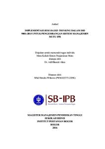 Risk Based Thinking ISO 9001 2015 Di IPB Mhd Hendra WIbowo P056163373.22EK MPPT SB IPB 26-08-2016 (1)