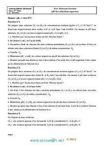 Série Corrigée N°7- Chimie Série pH des solutions aqueuses - Bac Mathématiques (2013-2014) Mr BARHOUMI Ezzedine