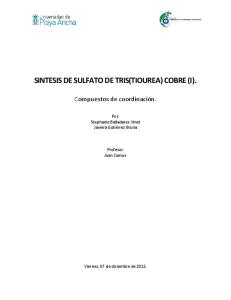 Sintesis de Sulfato de Tris Tiourea Cobre (i)