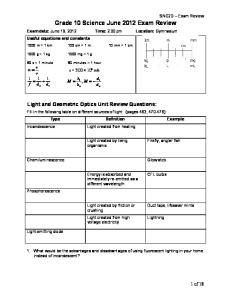 SNC2D June 2012 Exam Review