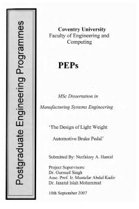 The Design of Light Weight Automotive Brake Pedal