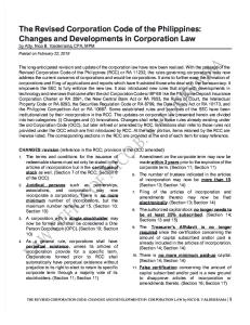 The Revised Corporation Code of the Philippines Changes and Developments in Corporation Law by NBV