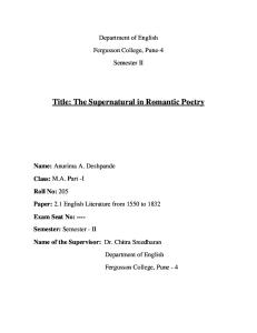 The Supernatural in Romantic Poetry