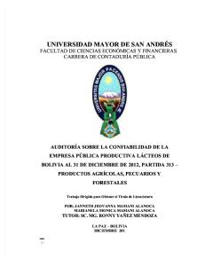 Universidad Mayor de San Andrés Facultad de Ciencias Económicas y Financieras Carrera de Contaduría Pública